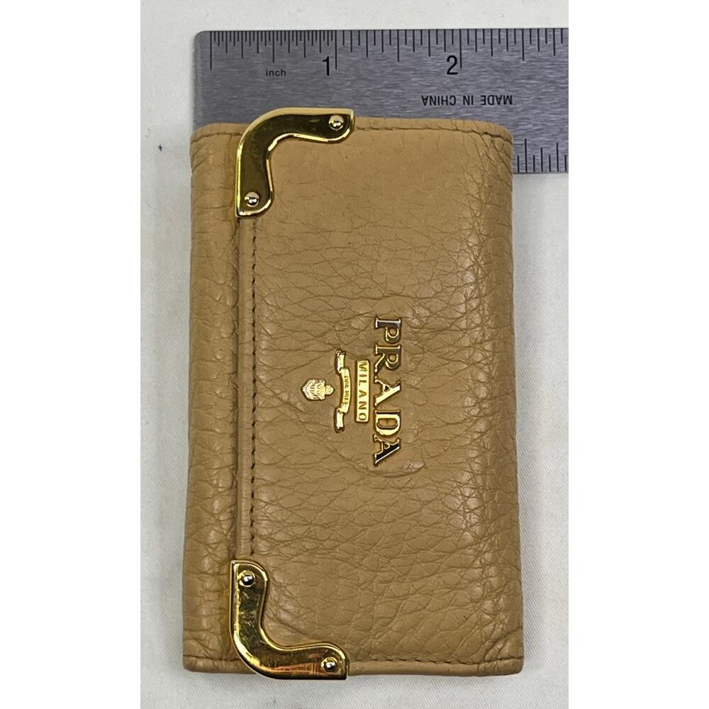 Prada Pebbled Leather 6 Key Holder Camel Tan Gold Corner Logo Case - Picture 14 of 14